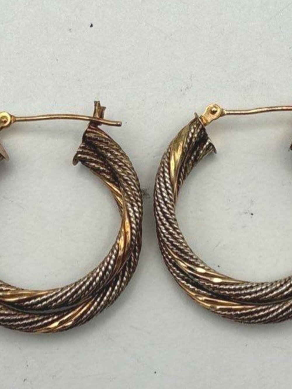 14K Posts w/14k Plating Over Sterling Two Tone Twisted Tube Hoop Earrings